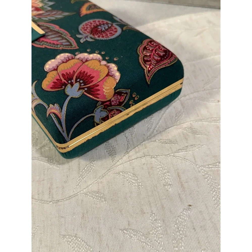 Vintage Floral Paisley Jewelry Travel Case Teal Burgundy Gold Tone Organizer